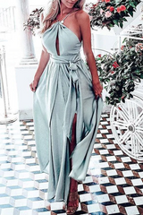 Sexy Solid High Opening Halter Irregular Dress Dresses