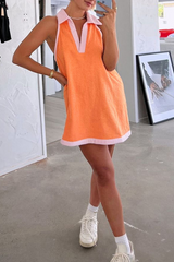 Casual Solid Split Joint Turndown Collar Straight Dresses