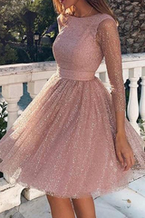 Fashion Solid O Neck Cake Skirt Dresses(3 Colors)