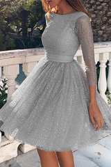 Fashion Solid O Neck Cake Skirt Dresses(3 Colors)