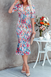 Fashion Print Flounce V Neck Trumpet Mermaid Dresses