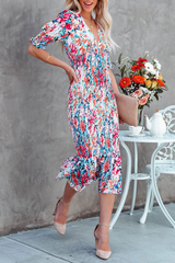 Fashion Print Flounce V Neck Trumpet Mermaid Dresses