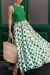 Casual Sweet Print Polka Dot O Neck Sleeveless Two Pieces