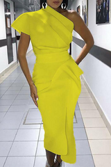 Fashion Solid Flounce One Shoulder Trumpet Mermaid Dresses(3 Colors)