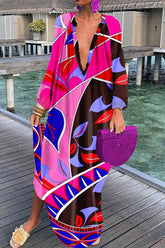 Fashion Sexy Print Patchwork V Neck Straight Dresses(10 Colors)