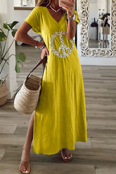 Sexy Solid Printing Patchwork Slit V Neck Straight Dresses