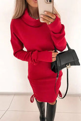 Turtleneck Drawstring Bodycon Dress