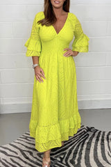 Elegant Solid Embroidered V Neck A Line Dresses