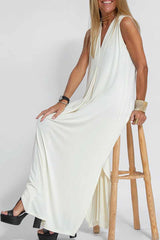 Street Solid Patchwork V Neck Vest Dress Dresses