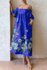 Casual Floral Pocket Off the Shoulder A Line Dresses(5 Colors)