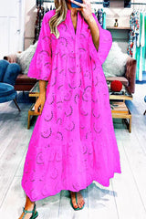 Casual Solid Hollowed Out V Neck A Line Dresses