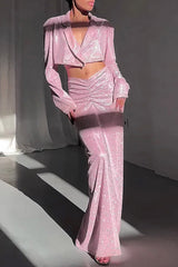 Casual Solid Patchwork Turndown Collar Long Sleeve Two Pieces