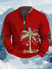 Christmas Palm Tree Print Zip Sweatshirt