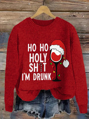 Christmas Ho Ho Holy Sh*T I'M Drunk Print Crew Neck Sweatshirt