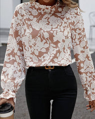 Floral Ruffle Lantern Sleeve Blouse