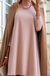 Casual Simplicity Solid Turtleneck Long Sleeve Dresses