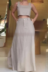 Casual Simplicity Solid Buttons Square Collar Sleeveless Two Pieces