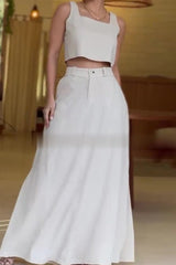 Casual Simplicity Solid Buttons Square Collar Sleeveless Two Pieces