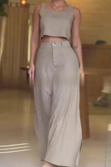 Casual Simplicity Solid Buttons Square Collar Sleeveless Two Pieces