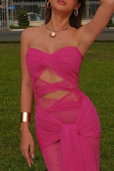 Sexy Solid See-through Mesh Strapless One Step Skirt Dresses