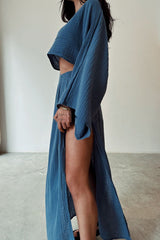 Casual Solid Slit O Neck Long Sleeve Two Pieces