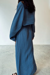 Casual Solid Slit O Neck Long Sleeve Two Pieces