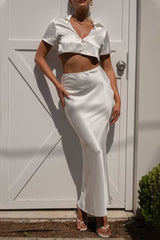 Sexy Simplicity Solid Buckle Turndown Collar Short Sleeve Two Pieces