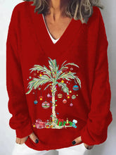 Christmas Palm Tree Print Knit Sweater