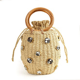 Rhinestone Crystal Embellished Straw Bag