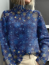 Winter Season Snowflake Pattern Printed Knit Turtleneck Pullover Sweater