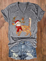 Christmas Cat Lights Print T-Shirt