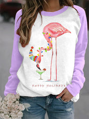 Merry Christmas Flamingo Contrast Print Sweatshirt