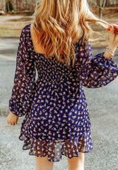 Floral Square Neck Long Sleeve Dress