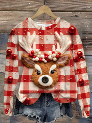Cute Reindeer Print Long Sleeve Sweatshirt