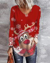 Christmas Elk Abstract V Neck Casual Tops