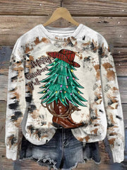 Western Christmas Print Casual Sweatshirt