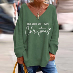 Just A Girl Who Loves Christmas Print Long Sleeve T-Shirt