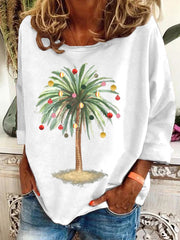 Christmas Palm Tree Print Crew Neck Sweatshirt