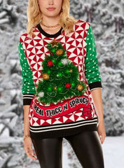 Christmas Tree Print Knitted Sweater
