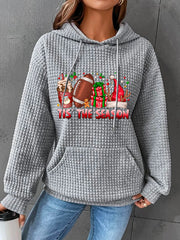 Tis The Season Christmas Football Print Waffle Hoodie