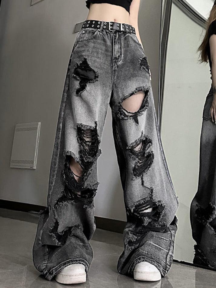 Stonewashed High Waist Ripped Boyfriend Jeans main image 1