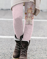 Pink Christmas Nutcracker Print Casual Leggings