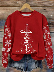 Jesus Snowflake Print Sweatshirt