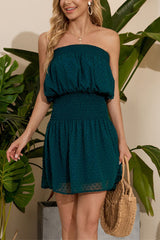 Swiss Dot Shirred Waist Overlay Tube Dress