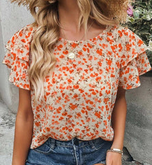 Floral Tiered Flutter Sleeve Blouse