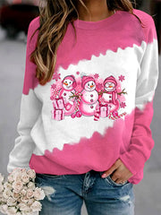 Pink Christmas Snowman Print Sweatshirt