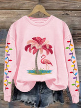 Christmas Flamingo Print Crewneck Sweatshirt