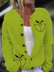 Christmas Green Face Knit Cardigan