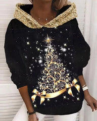 Christmas Tree Print Hooded Sweatshirt