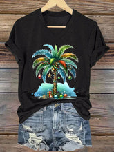 Christmas Tree Print V-Neck T-Shirt